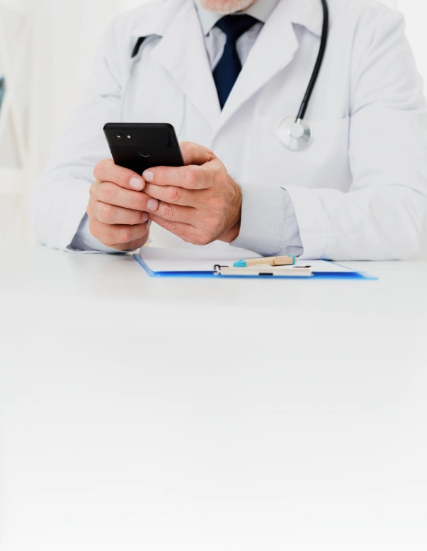 Doctor using a secure mobile phone