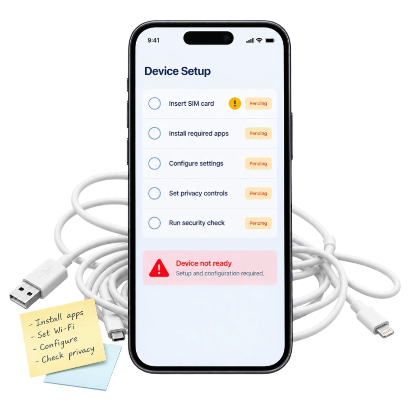 Smartphone Device Setup manual dengan kabel dan catatan